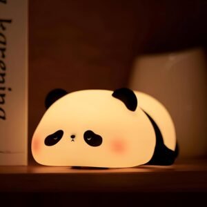 Cute Lying Panda Night Light Squishy Silicone 3 Level Dimmable LED Rechargeable Touch Lamp with Timer Function for Bedroom & Office, White