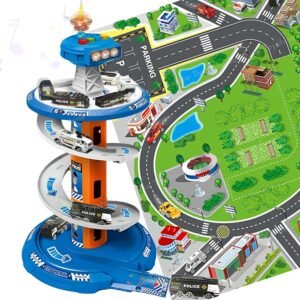 Kids Garage Toy Set with Play Mat – City Garage Playset with 3 Cars, Race Track & Parking Adventure for Boys & Girls