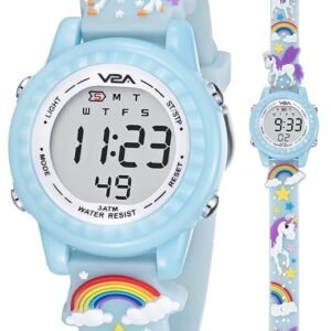 V2A Magic Unicorn Series Kids Digital Watch for Girls Aged 3–8 | 3D Strap | Soft Silicone | Dancing LED Light, Alarm, Stopwatch | 30 MWaterproof | Birthday Gift
