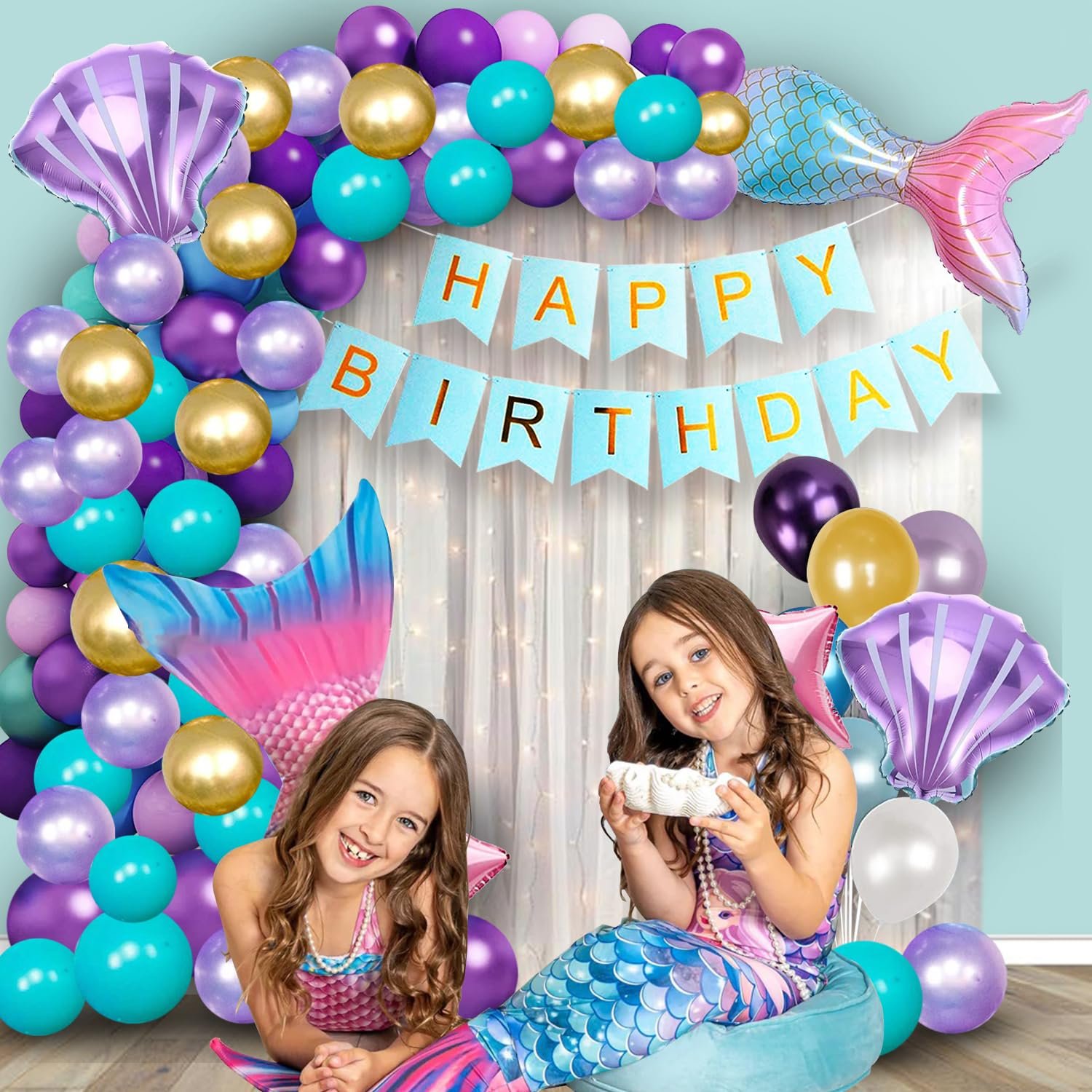 Party Propz Rubber Mermaid Theme Birthday Decorations-Cute 62 Pcs Birthday Decoration Items For Girl|Under The Sea Theme Birthday|Birthday Decorations For Girls|Mermaid Balloons Purple Blue Golden - Image 6