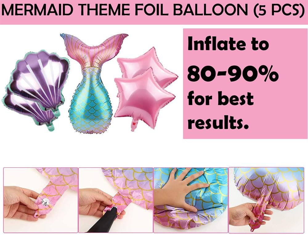 Party Propz Rubber Mermaid Theme Birthday Decorations-Cute 62 Pcs Birthday Decoration Items For Girl|Under The Sea Theme Birthday|Birthday Decorations For Girls|Mermaid Balloons Purple Blue Golden - Image 8