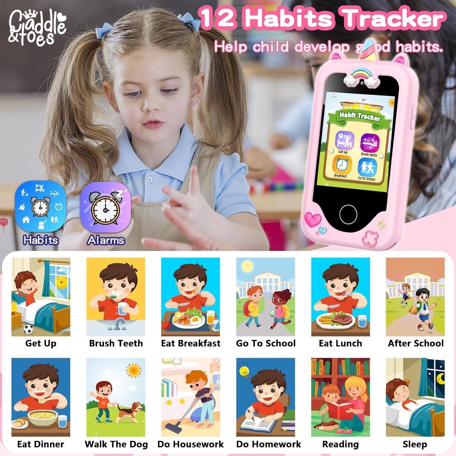 Kids Smart Phone for Girls and Boys, Christmas Birthday Gifts for Girls Boys Age 3-10 Kids Toys Cell Phone, 2.8" Touchscreen Learning Play Toy Phone with Dual Camera, Game, Music Player (Pink) - Image 3