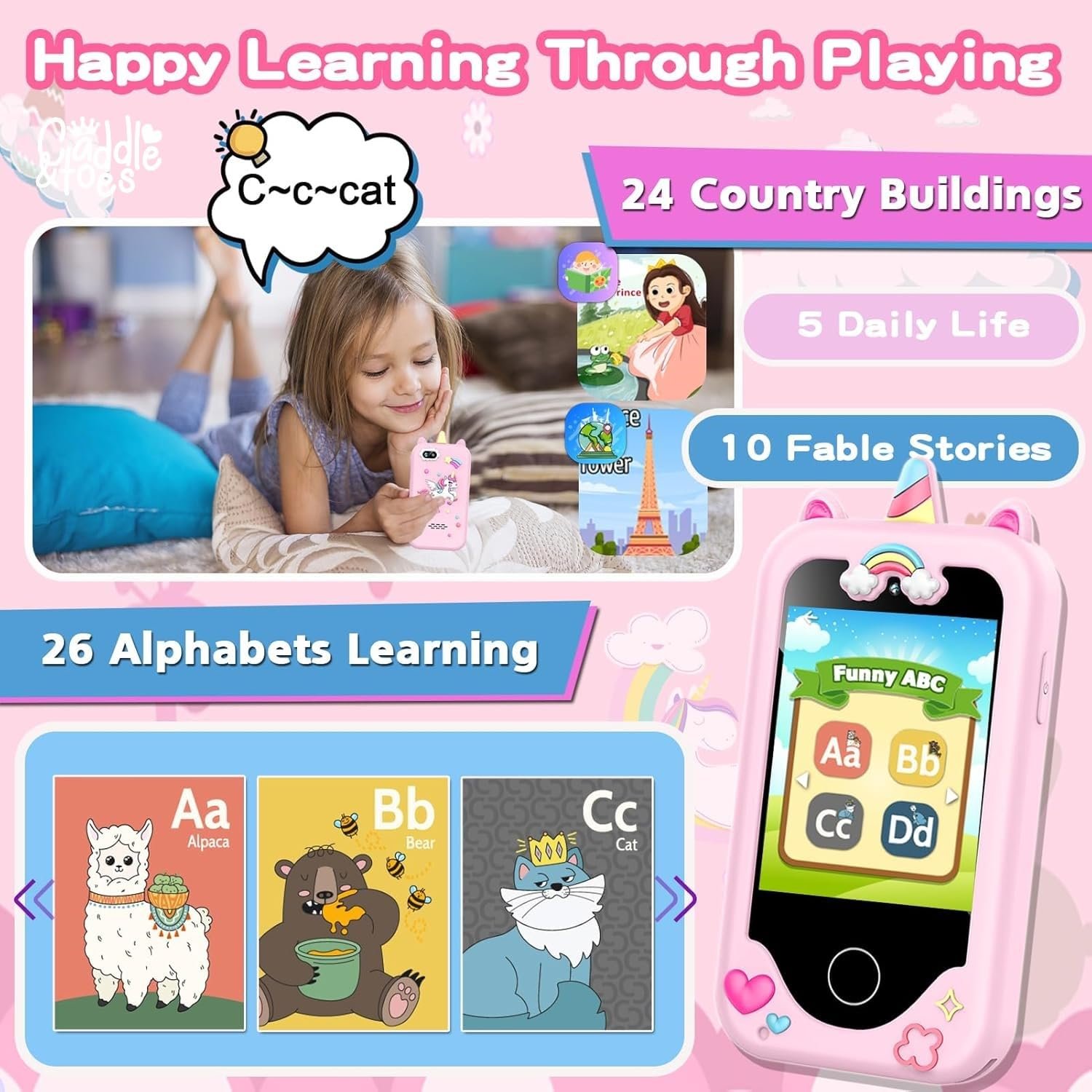 Kids Smart Phone for Girls and Boys, Christmas Birthday Gifts for Girls Boys Age 3-10 Kids Toys Cell Phone, 2.8" Touchscreen Learning Play Toy Phone with Dual Camera, Game, Music Player (Pink) - Image 5