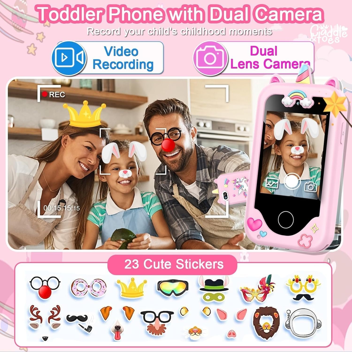 Kids Smart Phone for Girls and Boys, Christmas Birthday Gifts for Girls Boys Age 3-10 Kids Toys Cell Phone, 2.8" Touchscreen Learning Play Toy Phone with Dual Camera, Game, Music Player (Pink) - Image 6
