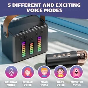 Wembley Karaoke Set with Mic & Speaker| Wireless & Bluetooth Singing Tool for Kids| Portable Karaoke Set with 5 High-Modulation Fun Voices| Ideal for Parties, Picnics, or Travel Time Fun (Black)