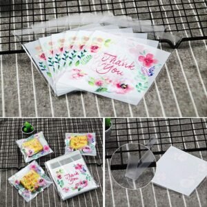 Chocozone Pack of 100 Self Adhesive Guddy Bags, Party Favor / Cookie Bags Chocolate Pouches Birthday Party Return Gift Bags (Thank You)