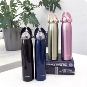 Mega Tree Cat Ear Insulated Water Bottle, 350 ml, Stainless Steel Vacuum Flask, Hot & Cold Drinks, Cute Water Bottle for Kids, Girls, Travel & Office (Pink)