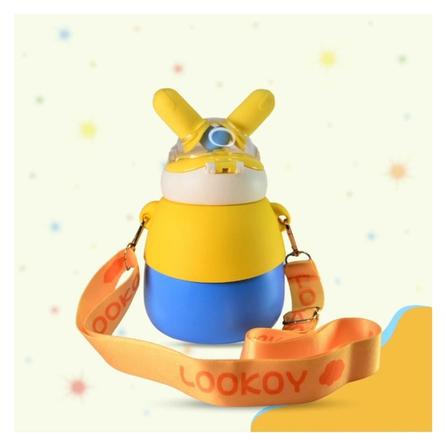 MOON MAMA Bunny Cam Stainless Steel Water Bottle, Leakproof & Durable Water Bottle, Cute Design for School & Travel, Water Bottle for Boys & Girls, 550ml, Yellow - Image 3