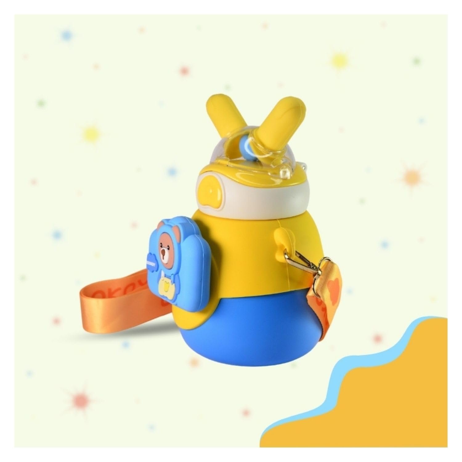 MOON MAMA Bunny Cam Stainless Steel Water Bottle, Leakproof & Durable Water Bottle, Cute Design for School & Travel, Water Bottle for Boys & Girls, 550ml, Yellow - Image 4