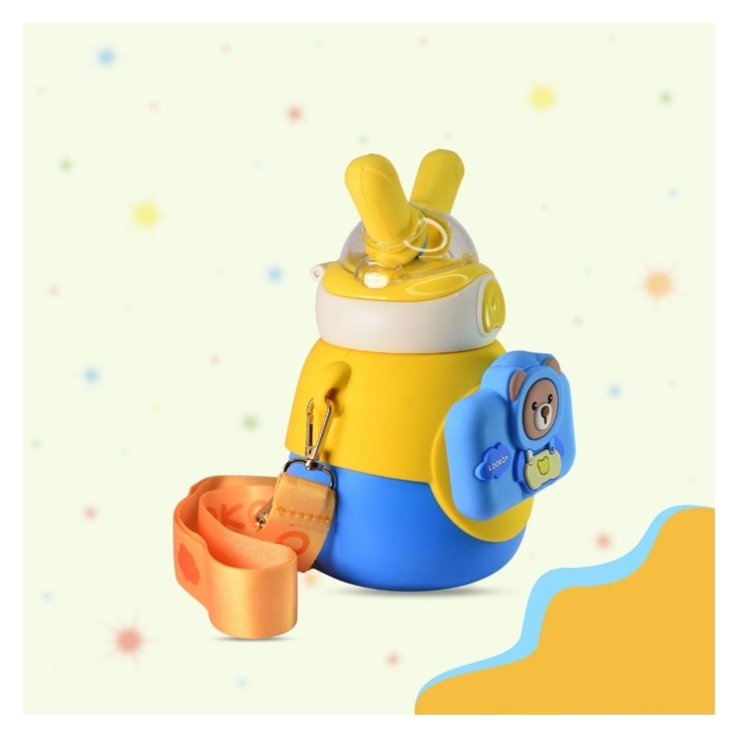 MOON MAMA Bunny Cam Stainless Steel Water Bottle, Leakproof & Durable Water Bottle, Cute Design for School & Travel, Water Bottle for Boys & Girls, 550ml, Yellow - Image 5