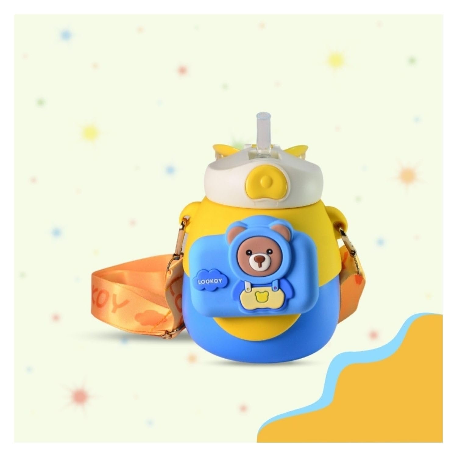 MOON MAMA Bunny Cam Stainless Steel Water Bottle, Leakproof & Durable Water Bottle, Cute Design for School & Travel, Water Bottle for Boys & Girls, 550ml, Yellow - Image 6