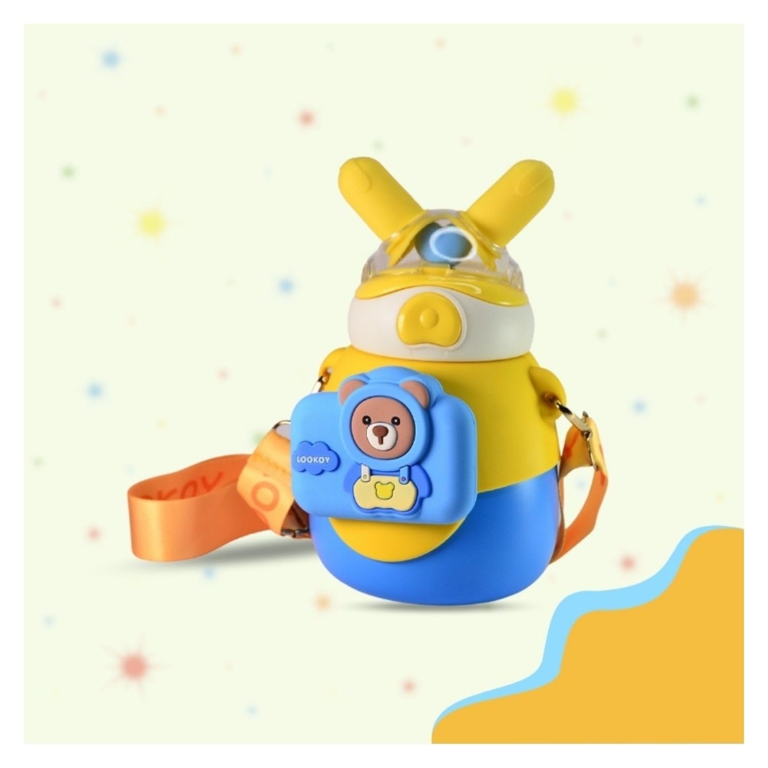 MOON MAMA Bunny Cam Stainless Steel Water Bottle, Leakproof & Durable Water Bottle, Cute Design for School & Travel, Water Bottle for Boys & Girls, 550ml, Yellow - Image 7