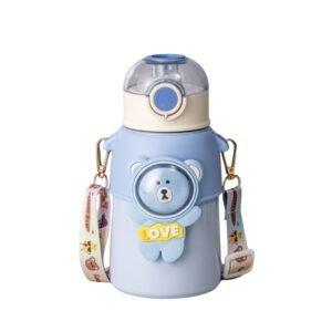 500ml Stainless Steel Sipper Water Bottle with Straw & Carry Strap, Leakproof, BPA-Free Sipper Bottles for School Kids, Boys, Girls, Travel, Picnic & Daily Hydration. (Blue)