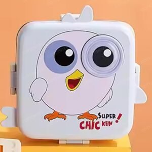 COTTONTEE Lunch Box Stainless Steel Lunch Box, 304 Grade, Tiffin for School with Spoon, BPA-Free | Leak-Resistant Bento Box with Tray & Container | 1120ml + 70ml (Cartoon Super Chiken Gry)