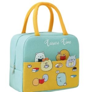 House of Quirk Insulated Reusable Lunch Bag Tote Bag for Women Printed Lunch Bag for School Picnic Office Outdoor Gym (Leisure Time) - Oxford Cloth, Pink, Yellow, 5 liters