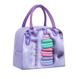 INSTABUYZ 3D Printed Hot & Cold Leak Proof Lunch Bag for Office School Kids Men & Women Storage Bag with Handle Tiffin Bag (Macroon Purple)