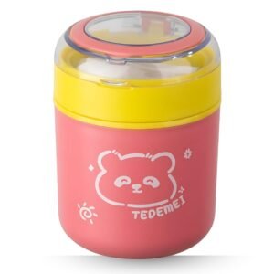 Festaceleb- Stainless Steel Mini Lunch Box Drinking Cup- Food Thermal Jar Insulated Soup Thermos Containers Lunchbox with Spoon (Pink Cat,530ml)
