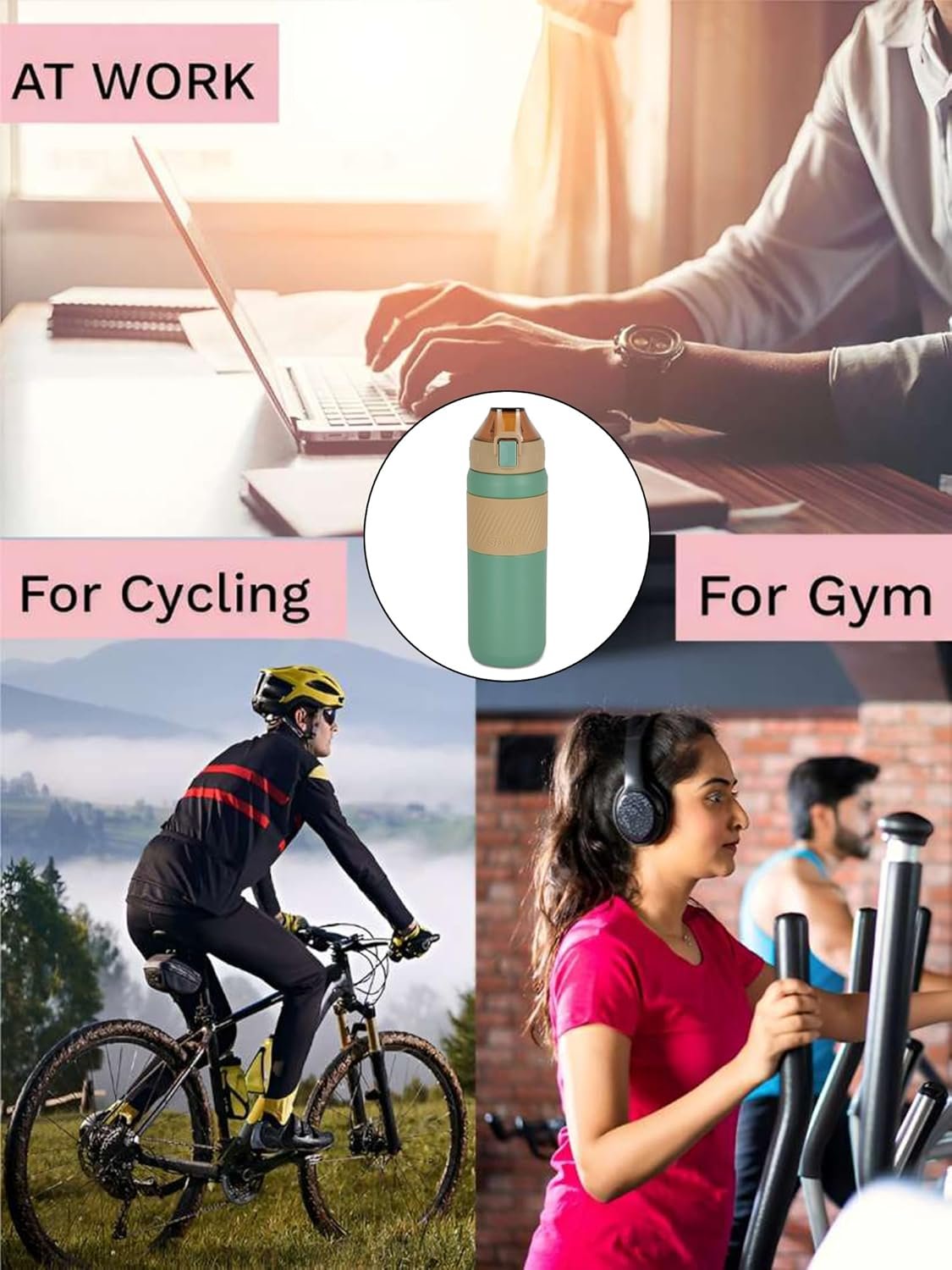 Home-Pro 550ml Hot & Cold Thermosteel Vacuum Flask Bottle with Push Button, Leak Proof (Green & Brown) - Image 4