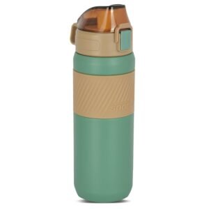 Home-Pro 550ml Hot & Cold Thermosteel Vacuum Flask Bottle with Push Button, Leak Proof (Green & Brown)