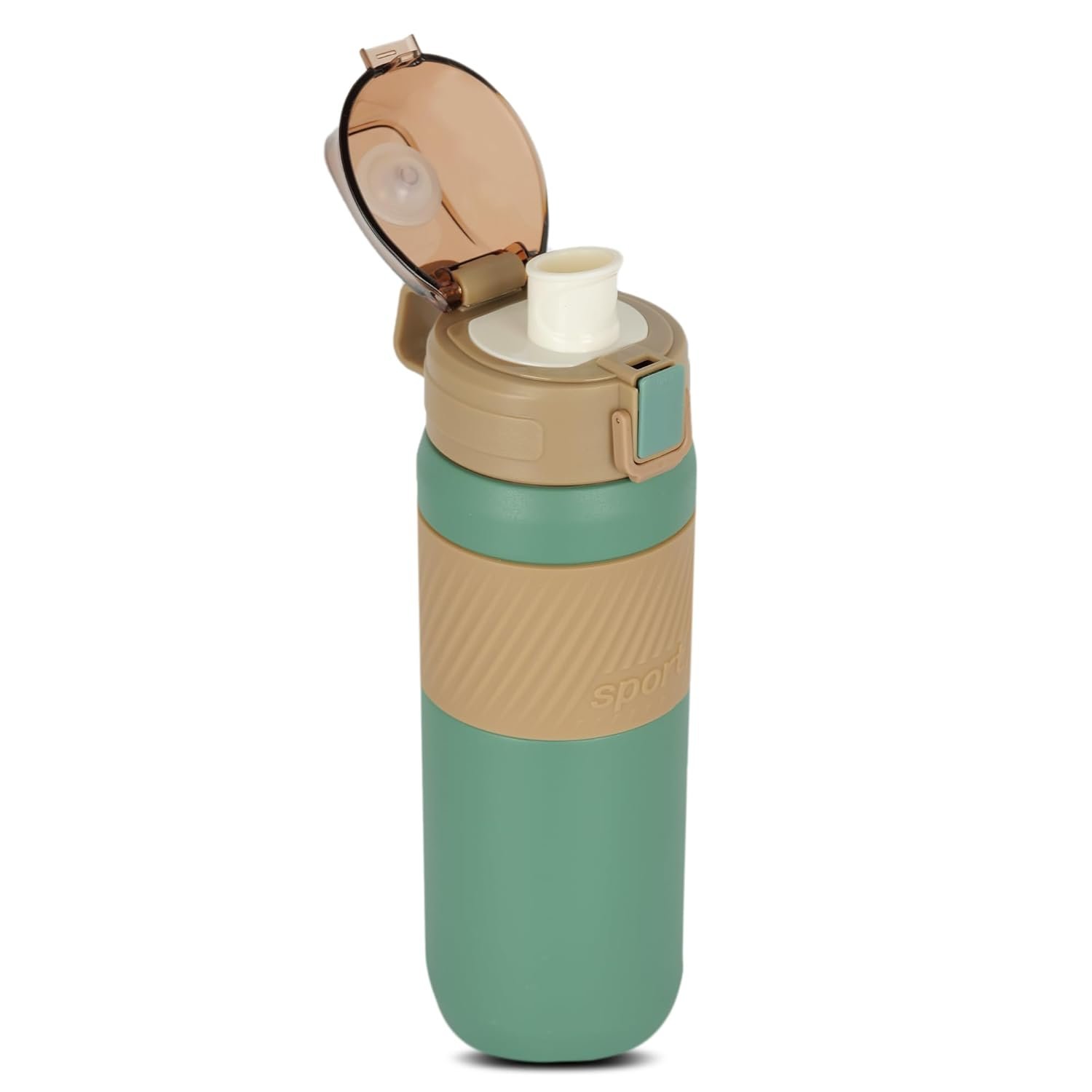 Home-Pro 550ml Hot & Cold Thermosteel Vacuum Flask Bottle with Push Button, Leak Proof (Green & Brown) - Image 3