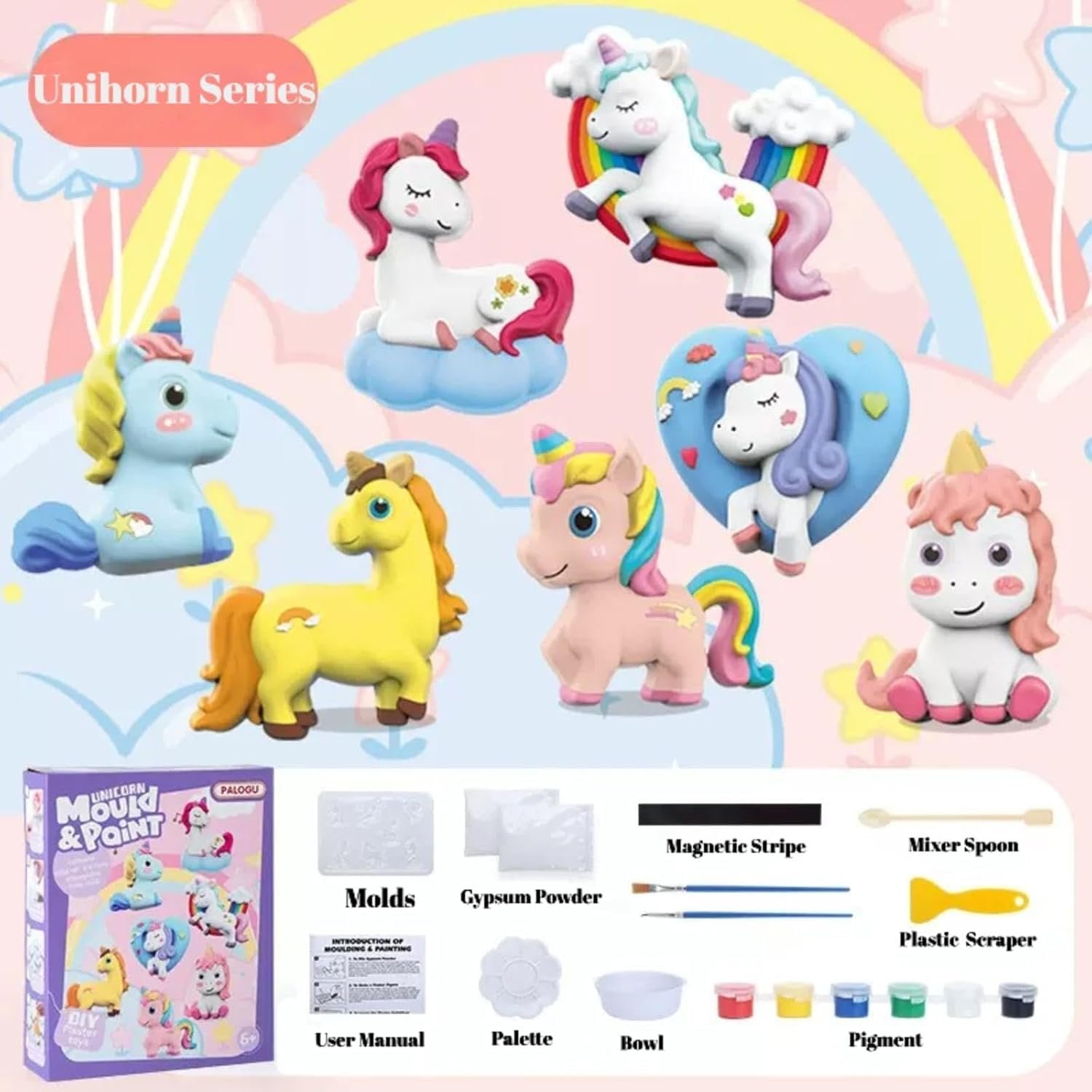 Mould and Paint Craft kit, Paint Your Own Unicorn Painting Kit Plaster Figurine Set with Pigments, Palette & Mold Art & Craft Set - Educational Toy for 3-12+ Year Old Boys & Girls - Image 4