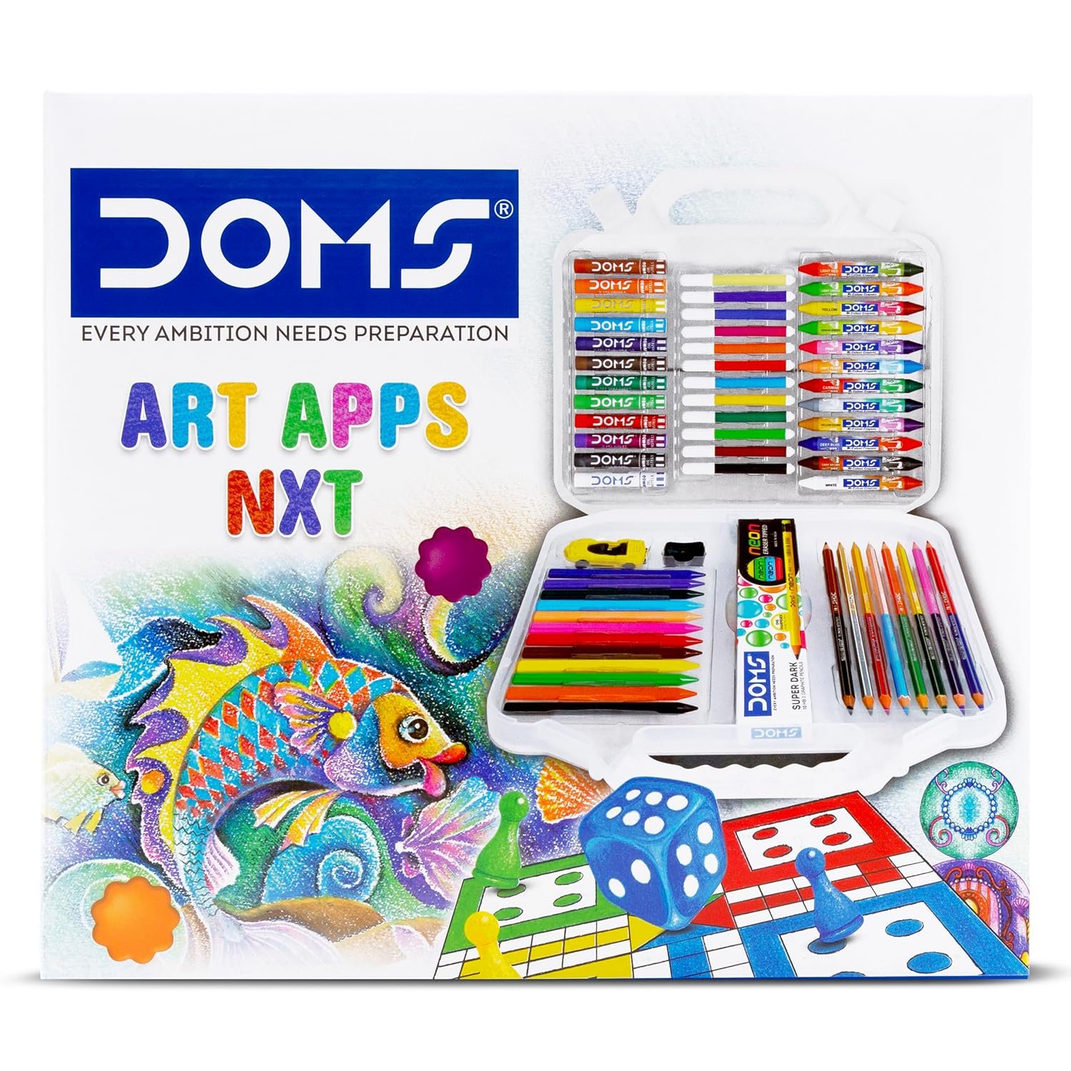 Doms Art Apps Nxt Kit With Plastic Carry Case | Perfect Value Pack | Kit For School Essentials | Gifting Range For Kids | Combination of 9 Stationery Items