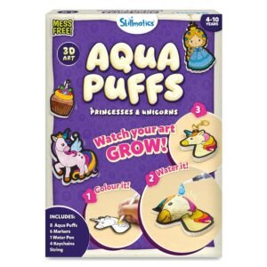 Skillmatics 3D Art Kit - Aqua Puffs Princesses & Unicorns, Mess-Free Painting Craft for Kids, DIY Colour & Inflate Activity, Travel Toys & Creative Gifts for Girls & Boys Ages 4, 5, 6, 7, 8, 9, 10
