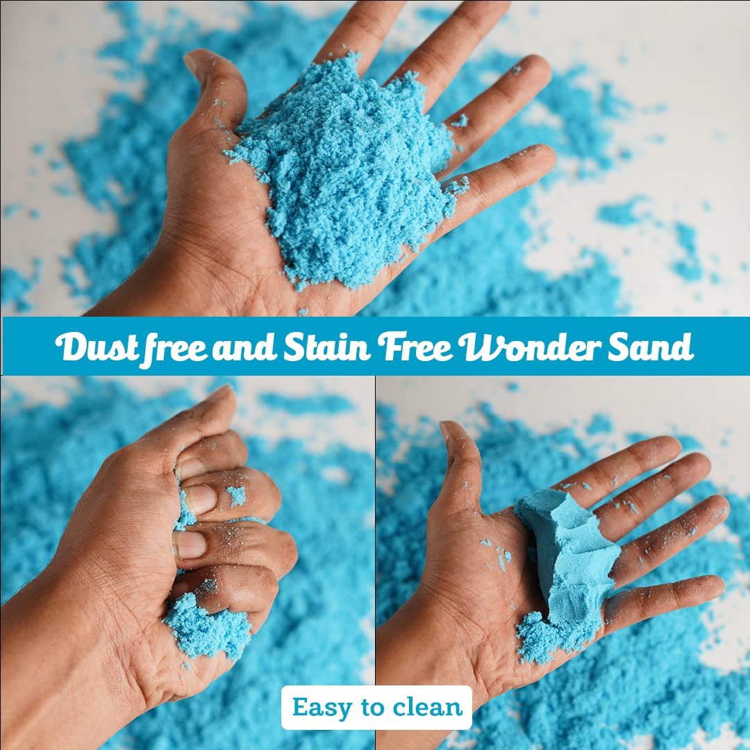 Wonder Sand 500 Grams for Kids - Smooth Non-Sticky Blue Sand with Big Mould for Indoor Beach Fun and Relaxation(Blue 500 Grams), ONE Big Mould Inside (Without Tray) - Image 4