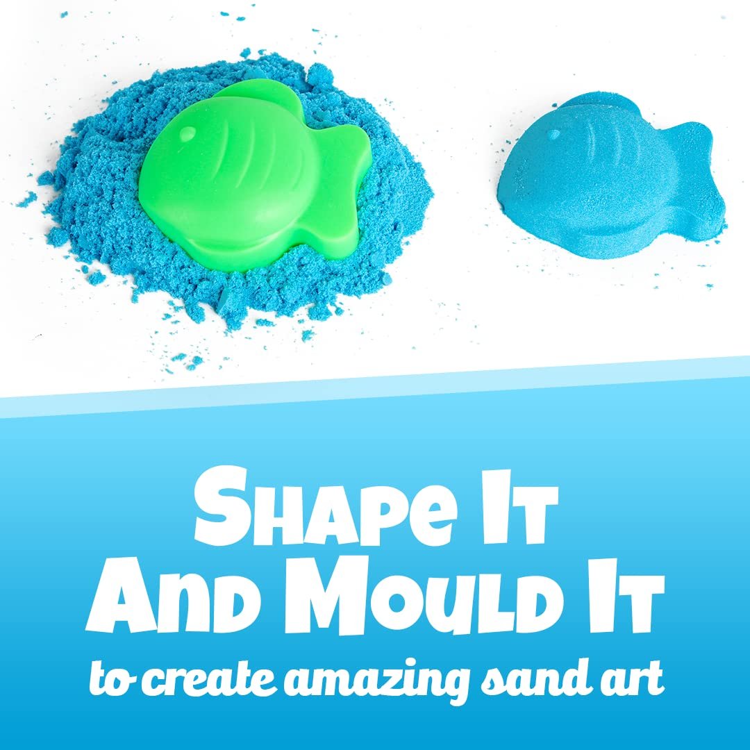 Wonder Sand 500 Grams for Kids - Smooth Non-Sticky Blue Sand with Big Mould for Indoor Beach Fun and Relaxation(Blue 500 Grams), ONE Big Mould Inside (Without Tray) - Image 5