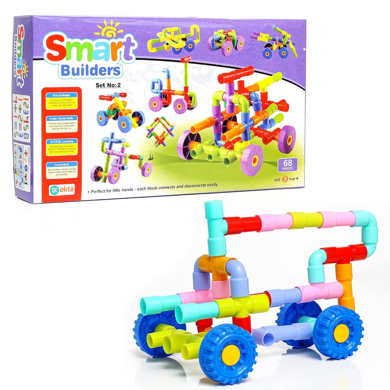 Smart Builders Building Blocks Set-2, Building Blocks for Kids, Block Game for Kids (Multicolor, Big Size) - 68 Pieces - Image 3