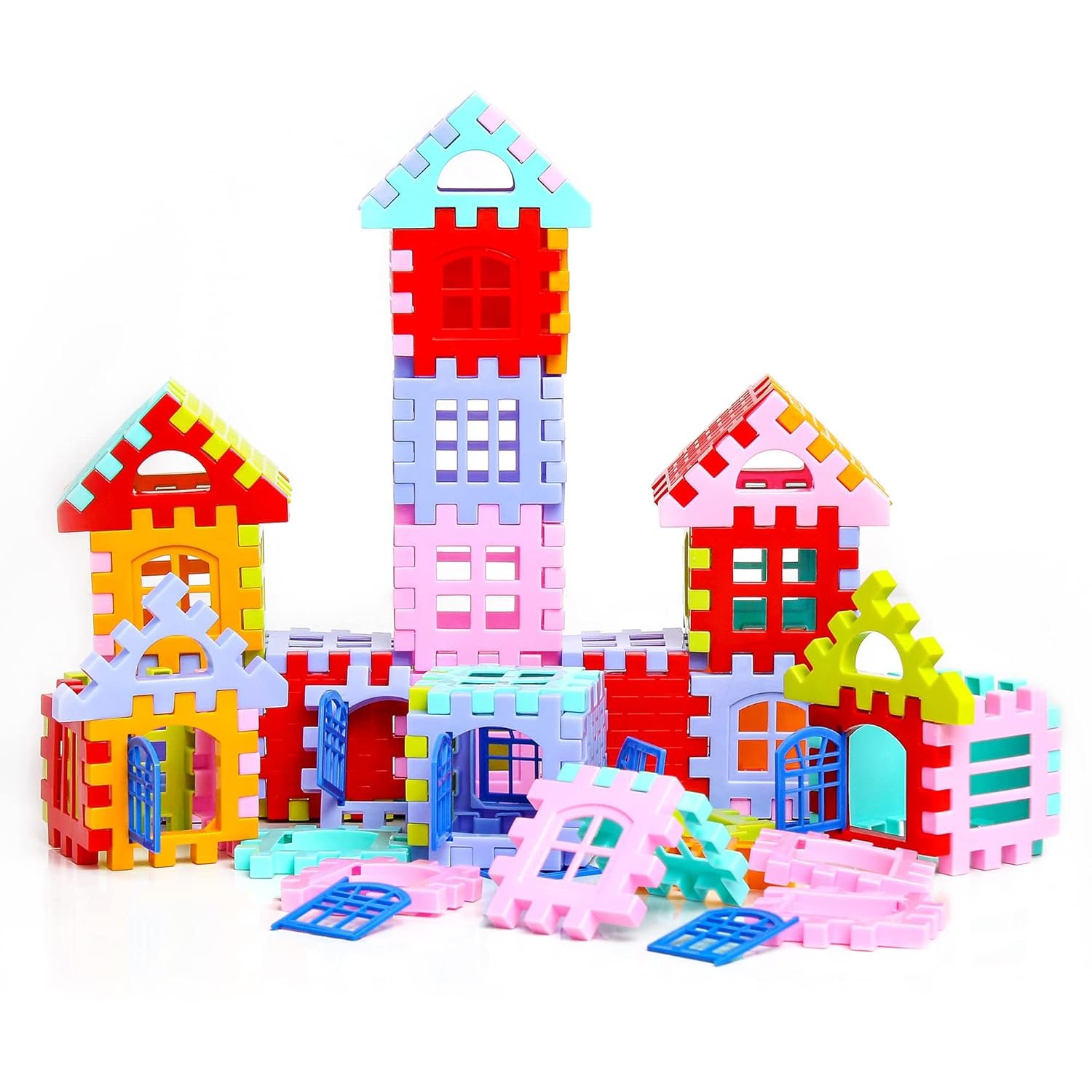 House Building Blocks with Windows Set-3, Building Blocks for Kids, Block Game for Kids (Multicolor, Big Size) - 96 Pieces - Image 3