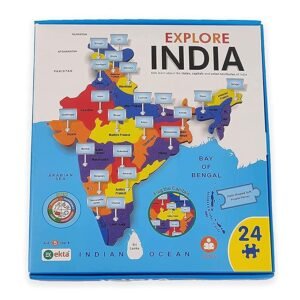 Explore India Map Puzzle for Kids | India Map with State Capitals | Puzzle Foam Map for Educational | Jigsaw Puzzle and Learning Aid Games for Kids | Foam Puzzle Games | 24 Pieces - Blue