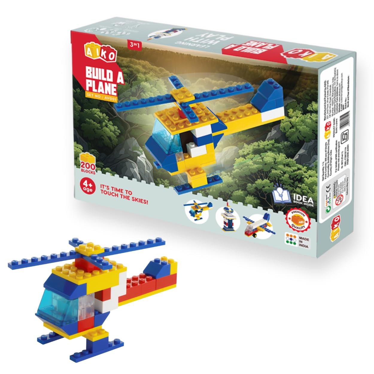 Build A Plane Building Blocks Set – 200 Pieces | Multi-Color ABS Plastic Construction Toy | Planes, Helicopters & Air Traffic Control Tower | STEM Learning & Creativity for Kids 4+