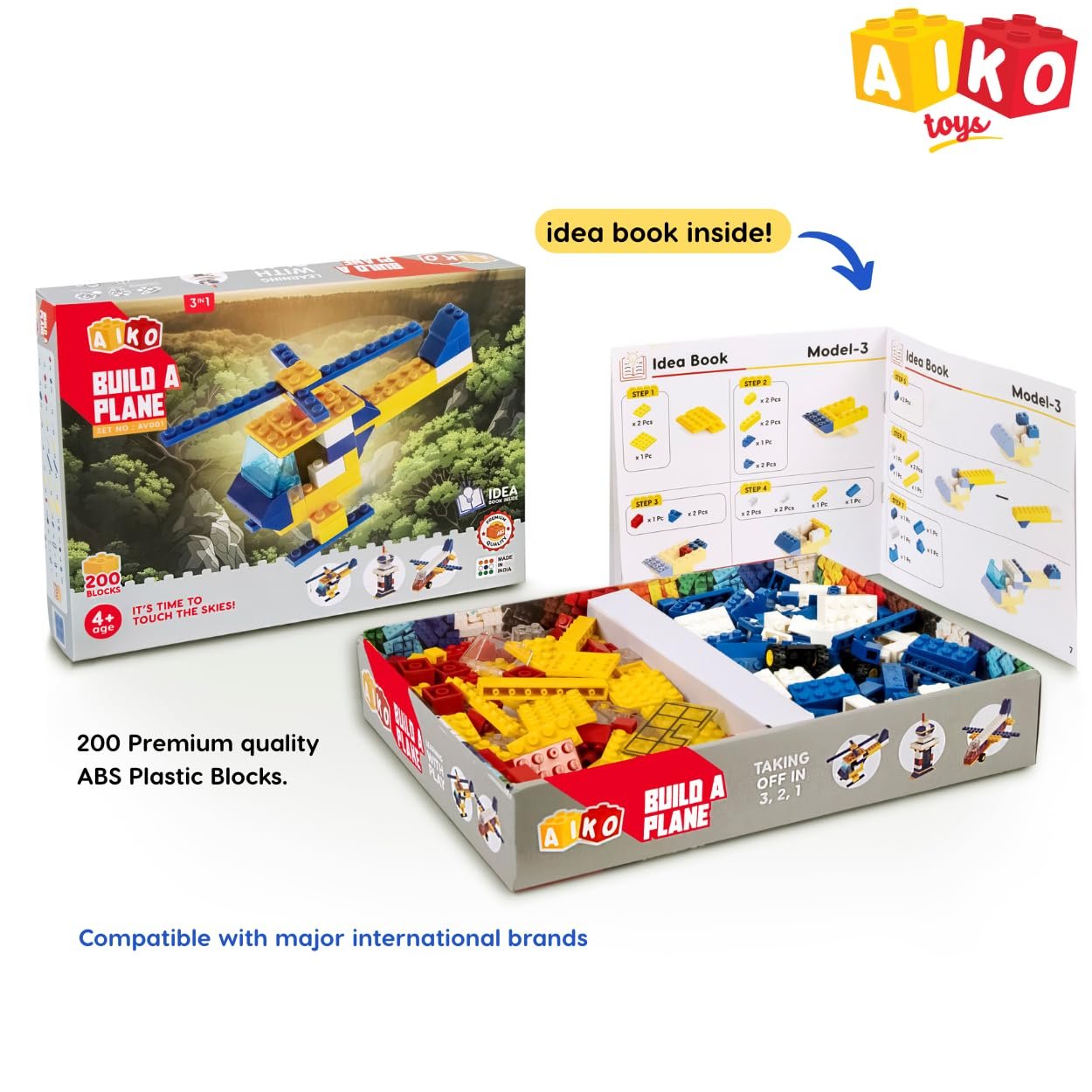Build A Plane Building Blocks Set – 200 Pieces | Multi-Color ABS Plastic Construction Toy | Planes, Helicopters & Air Traffic Control Tower | STEM Learning & Creativity for Kids 4+ - Image 3