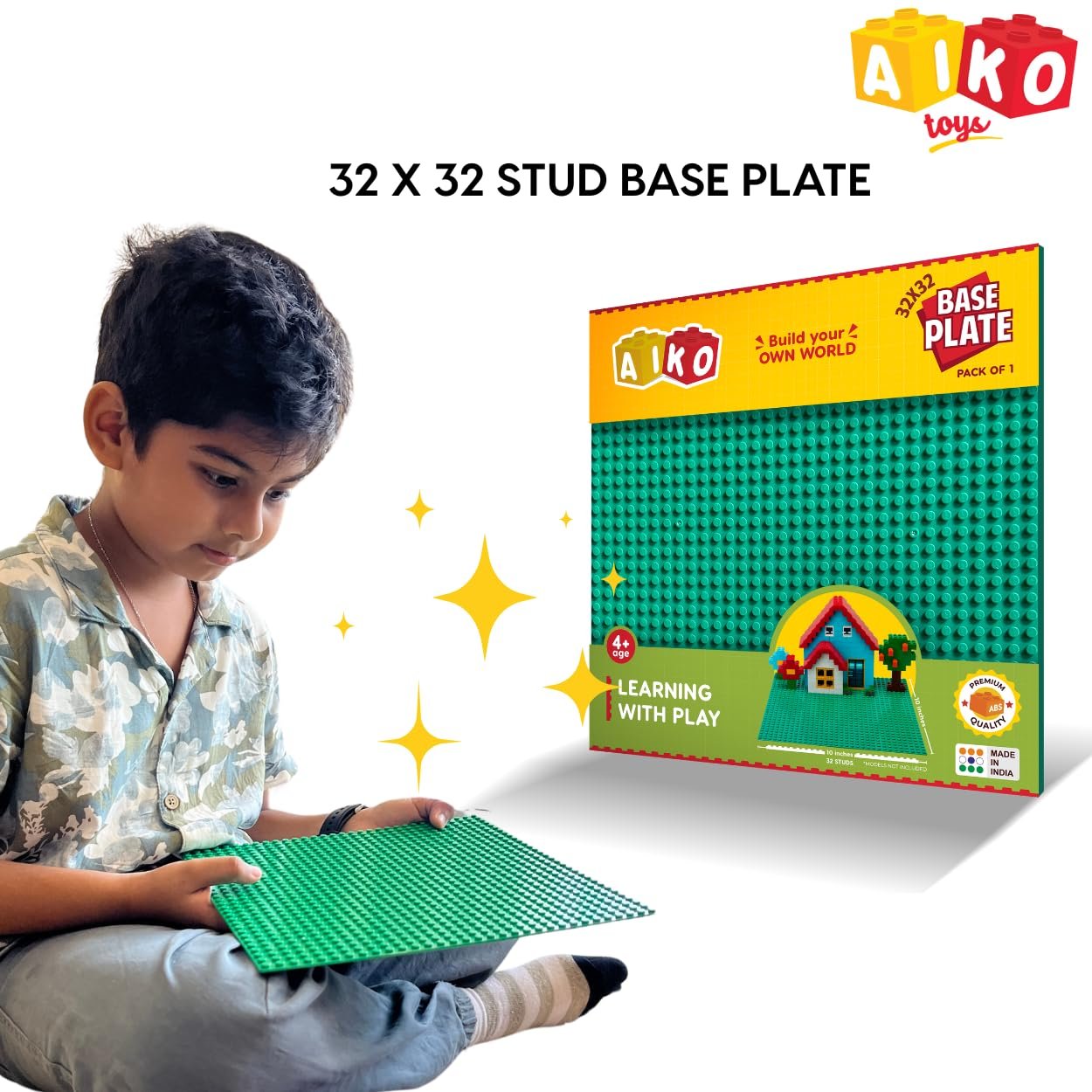 Classic Green Base Plate – 32 x 32 Studs (10" x 10") | Durable ABS Plastic Building Base | Sturdy Foundation for Construction Play | Compatible with Major Block Brands | Ideal Gift for Kids 4+