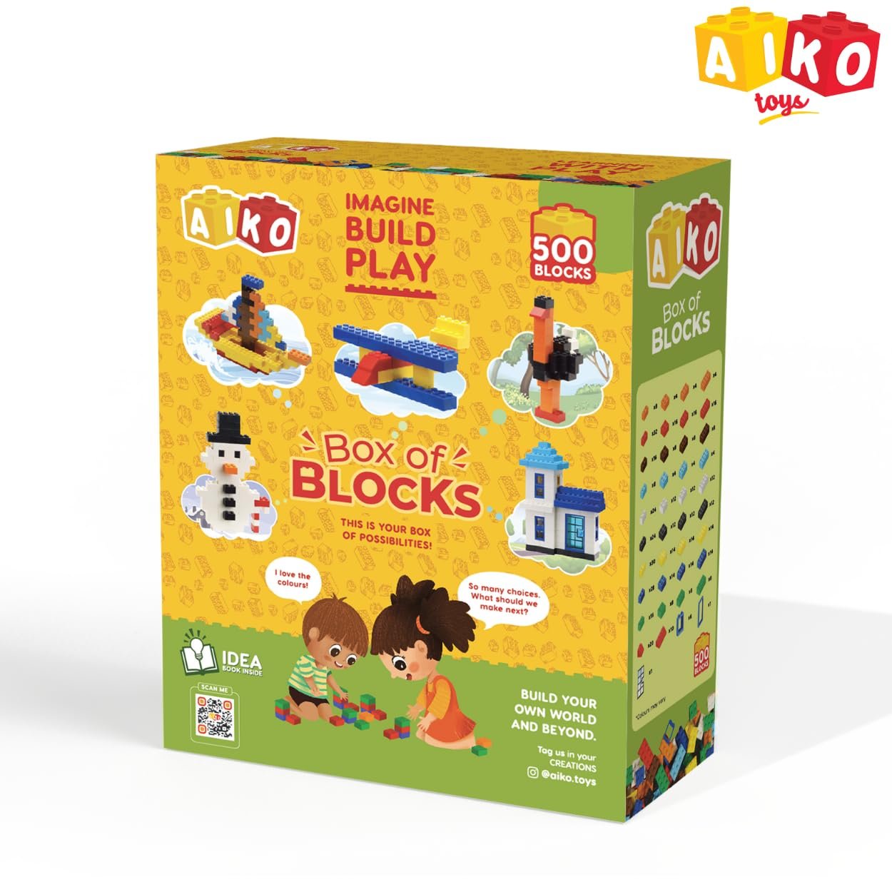 500 Piece Box of Blocks | Building Block Set for Kids 4+ | Multi-Color Construction Toy with Idea Booklet | STEM Learning Gift for Boys & Girls