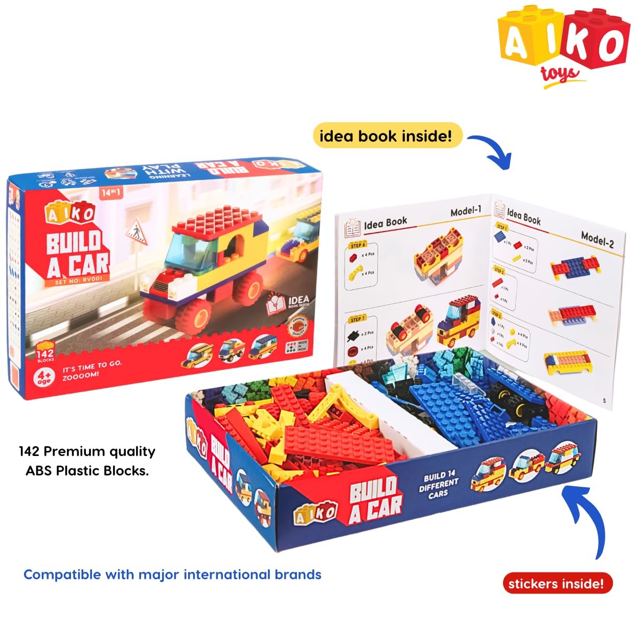 Build A Car Building Blocks Set – 142 Pieces | Multi-Color ABS Plastic Construction Toy | 14 Vehicle Models | STEM Learning & Creativity for Kids 4+ - Image 3