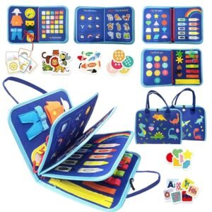 Wembley Busy Board Activity Binder Interactive Sensory Educational Toy for Toddlers Supports Fine Motor Skills & Creativity with Activities for Kids Soft Felt Busy Binder Birthday Gift,Dino,Multicolor