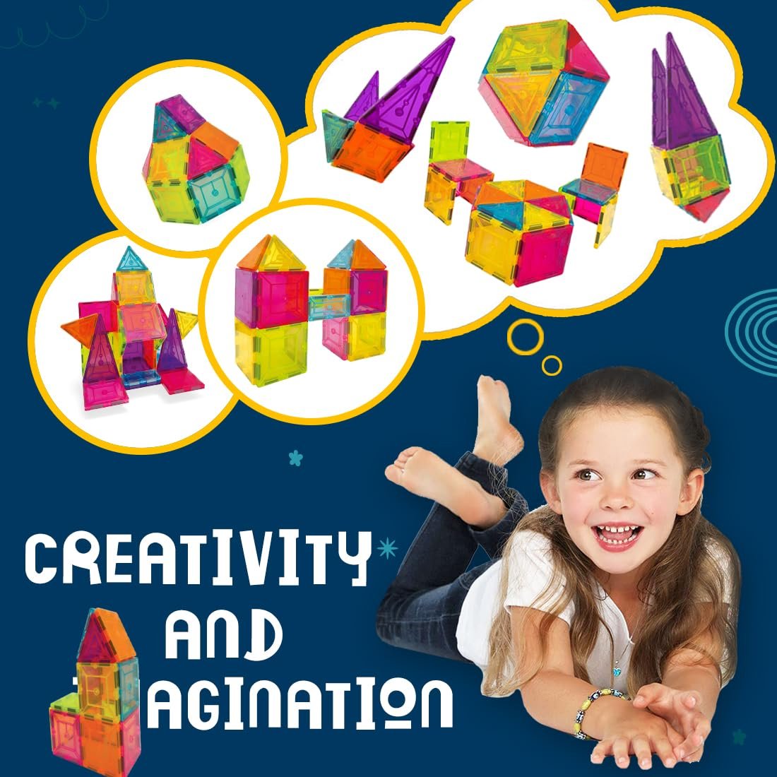 Wembley Magnetic Tiles for Kids | Magnetic Building Blocks 3 4 5 6 7 8 Years | Constructing & Creative Learning Educational Brain Toys | STEM Learning Kit Magnetic Toys for Kids - 28 Pcs,Multicolour - Image 2