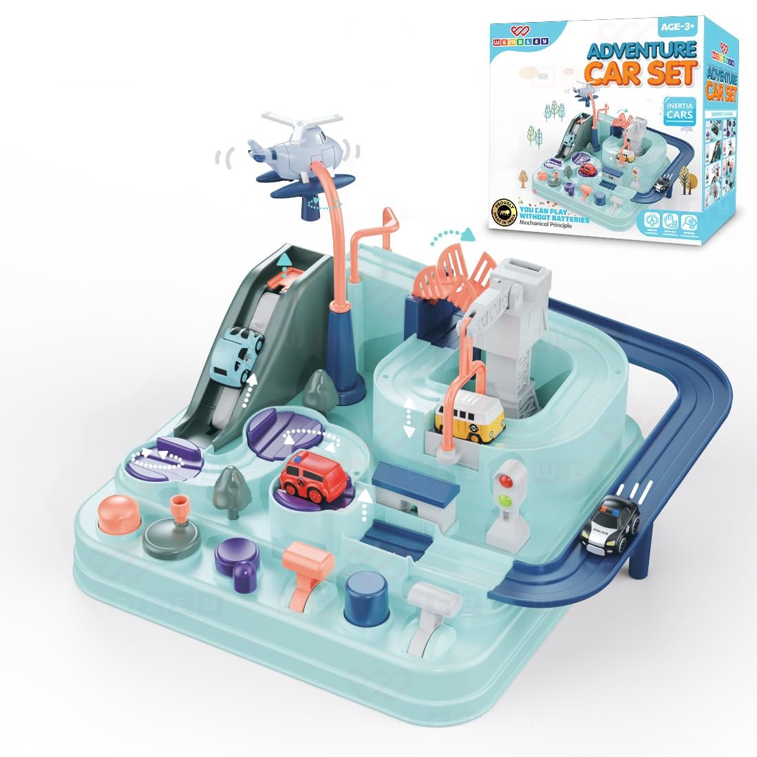 Wembley Car Adventure Race Track Set for Kids Inertia Toy Vehicle Playsets for Kids 3 4 5 6 7 Year Old Toddlers Construction DIY Car Set Perfect for Birthday Gift (No Battery Needed)