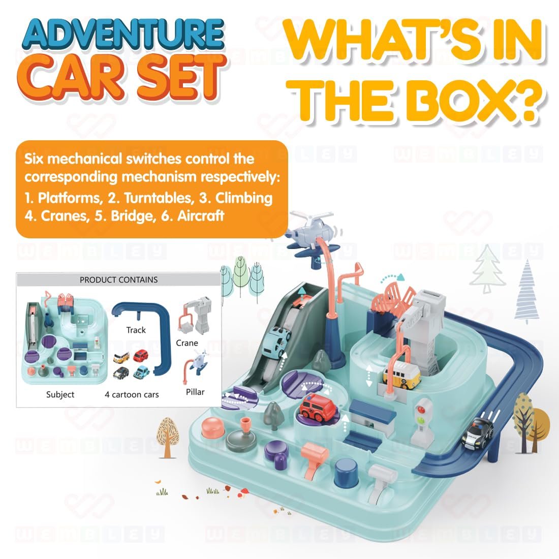 Wembley Car Adventure Race Track Set for Kids Inertia Toy Vehicle Playsets for Kids 3 4 5 6 7 Year Old Toddlers Construction DIY Car Set Perfect for Birthday Gift (No Battery Needed) - Image 7