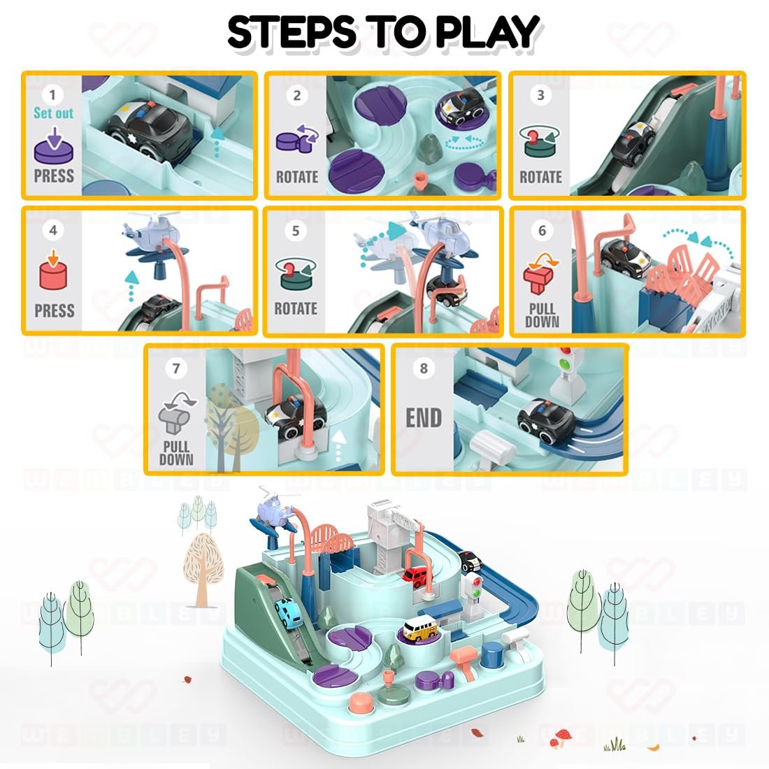 Wembley Car Adventure Race Track Set for Kids Inertia Toy Vehicle Playsets for Kids 3 4 5 6 7 Year Old Toddlers Construction DIY Car Set Perfect for Birthday Gift (No Battery Needed) - Image 3
