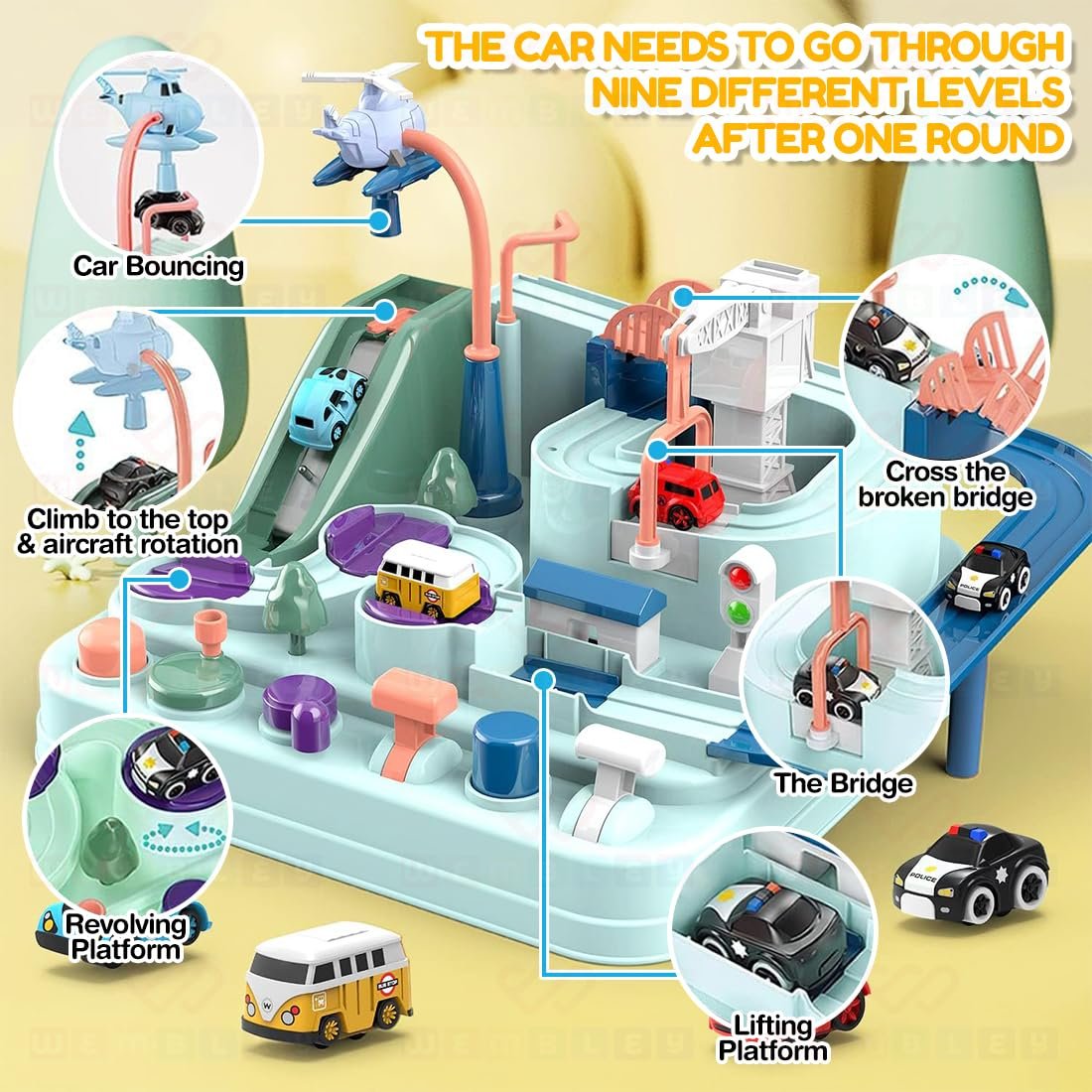 Wembley Car Adventure Race Track Set for Kids Inertia Toy Vehicle Playsets for Kids 3 4 5 6 7 Year Old Toddlers Construction DIY Car Set Perfect for Birthday Gift (No Battery Needed) - Image 2