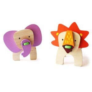 shumee 2-in-1 Wooden Lacing & Pegging Toys- Safari Animal Themed | 2 Years+ | Eco Friendly & Safe | Organic & Non Toxic | Focused Play