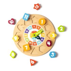 NESTA TOYS - Wooden Clock Toy, Shape Sorting Educational Toy, Montessori Learning Baby Toys, Ideal Gift for Toddlers (3+ Years)