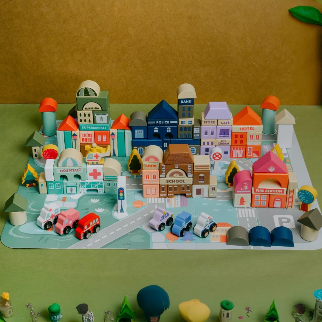NESTA TOYS - 115 Pieces Wooden City Building Blocks | Stacking Educational Toys |Building Toys for Creative Play (3+ Years Kids) - Image 3
