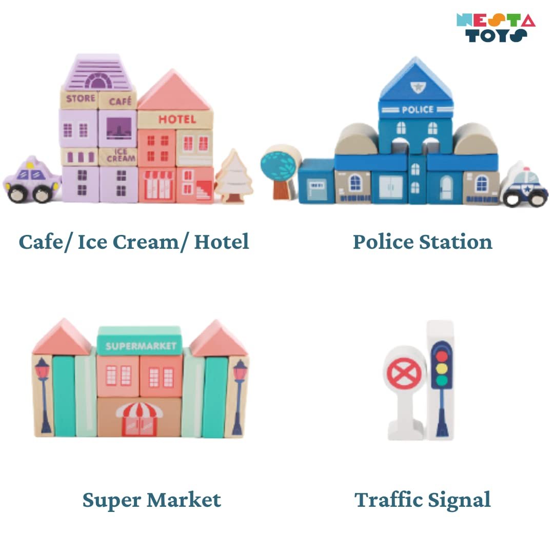 NESTA TOYS - 115 Pieces Wooden City Building Blocks | Stacking Educational Toys |Building Toys for Creative Play (3+ Years Kids) - Image 6