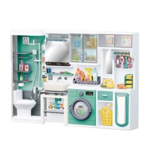JH00407 (2) Codally 4-in-1 Pretend Play Bathroom & Laundry Set for Kids – Mini Washing Machine, Shower, Toilet & Cleaning Accessories | Realistic Home Role Play Toy with 4-Door Design & Multicolor Fun