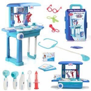 Chanak Premium Doctor Set Trolley for Kids with LED Light Instruments, Pretend Play Doctor Set Trolley for Kids Above 3 Years, Doctor Kit for Boys & Girls, BIS Approved. (Blue Trolley)