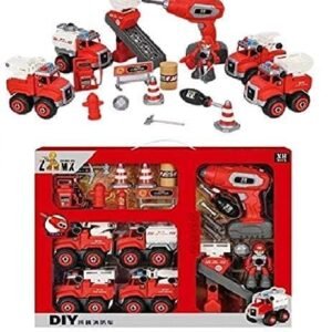 Arthasya Jumbo Big Size Automobile Construction DIY with Working Drill Machine Pretend Play Toy Trucks Play Set Building Vehicles Set for Kids, Boys and Girls (DIY with Working Drill) (Red)